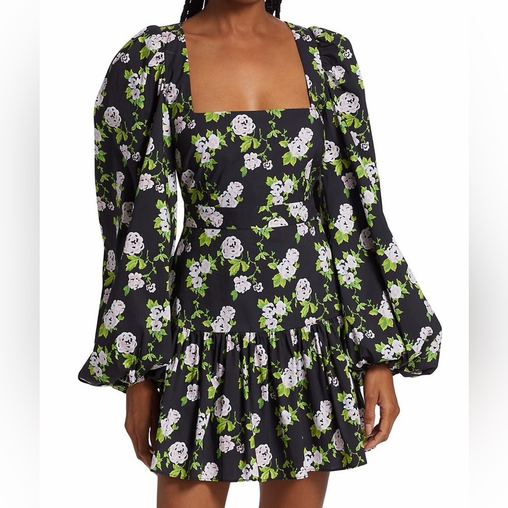 Caroline Constas Julian Floral Balloon-Sleeve Mini Dress Size Small